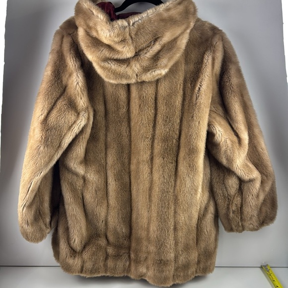 Vintage Simpsons Tissavel France Faux Fur Mob Boss Retro Cozy Hooded Coat - Picture 5 of 12